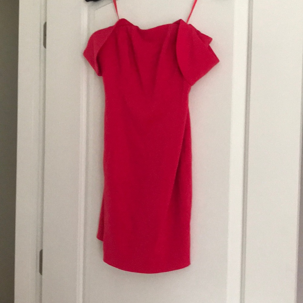 Hot pink off shoulder cocktail dress